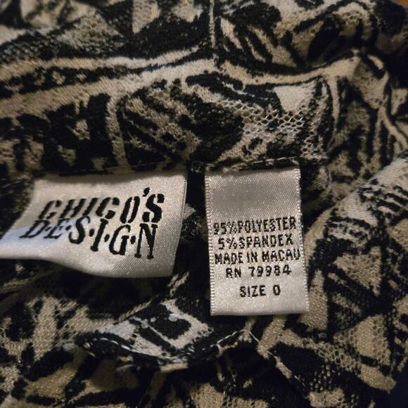 Chico’s Design Blouse Black White Geometric Print Size 0 Small - Picture 5 of 7